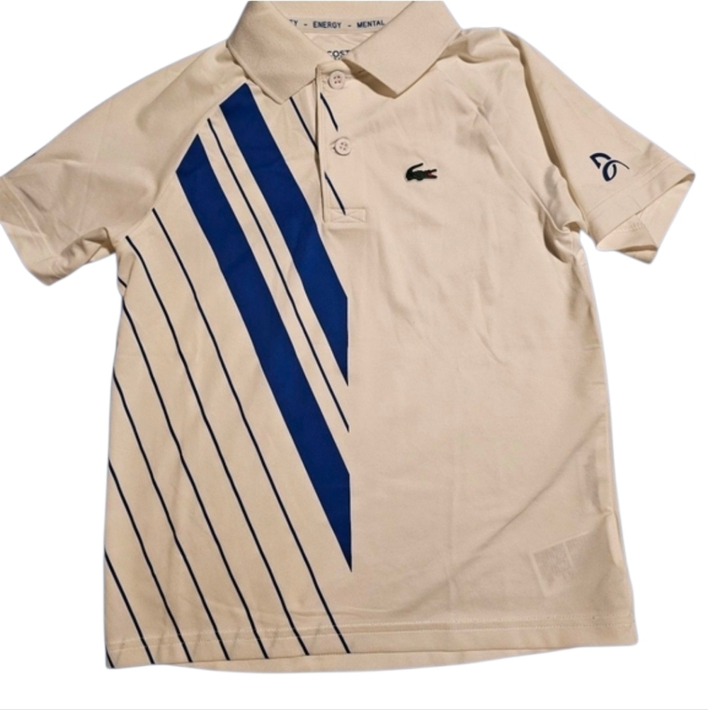 Lacoste Novak Djokovik Performance Polo Shirt Tennis White Blue Boy's Size 6 EUC - Picture 2 of 8